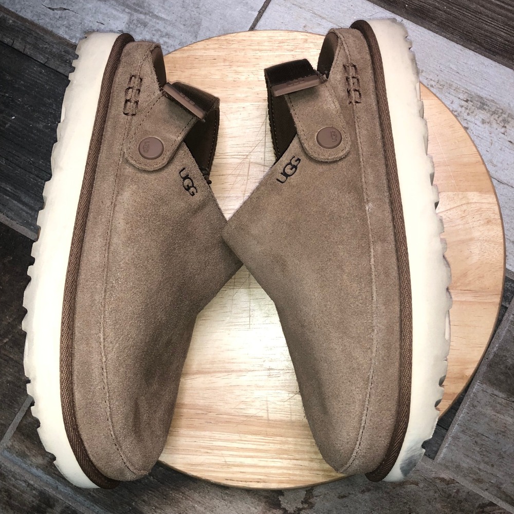 UGG Goldenstar Clog women 11 Driftwood Tan Suede Chunky Adjustable Strap 1138252